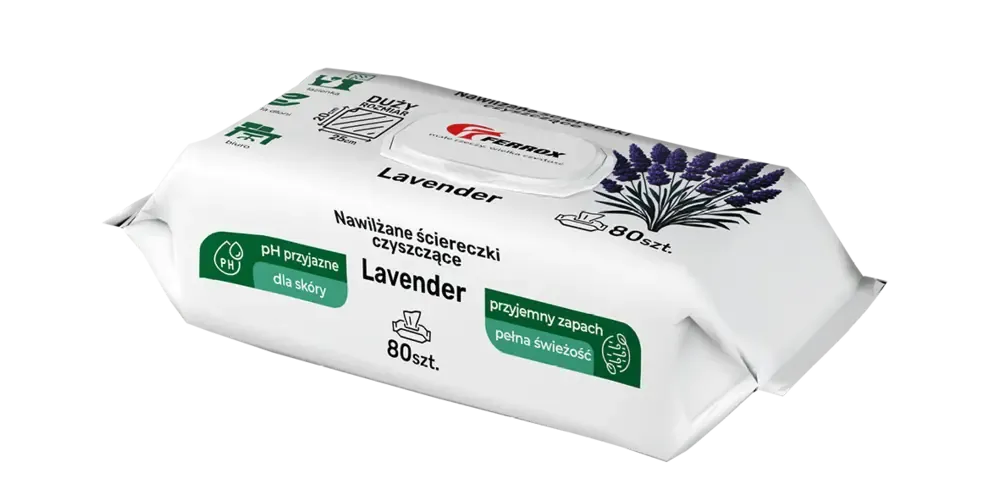 Nawilżane ściereczki czyszczące Ferrox Lavender, 80 sztuk