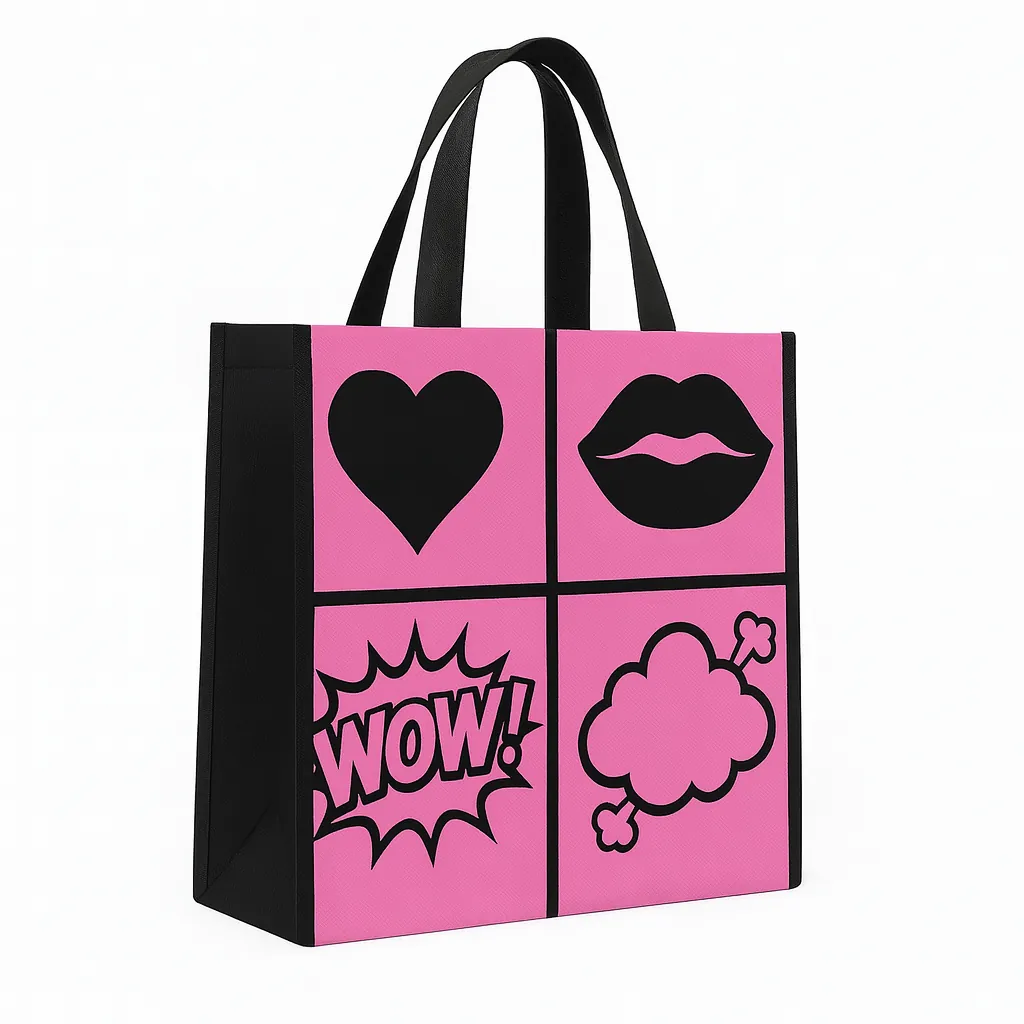 Różowo-czarna torba zakupowa z motywami pop-art
