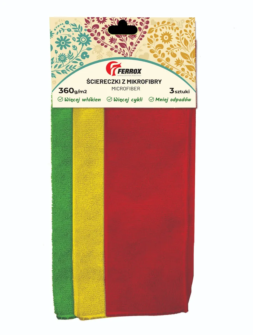 Ściereczki z mikrofibry Ferrox, opakowanie 3 sztuki