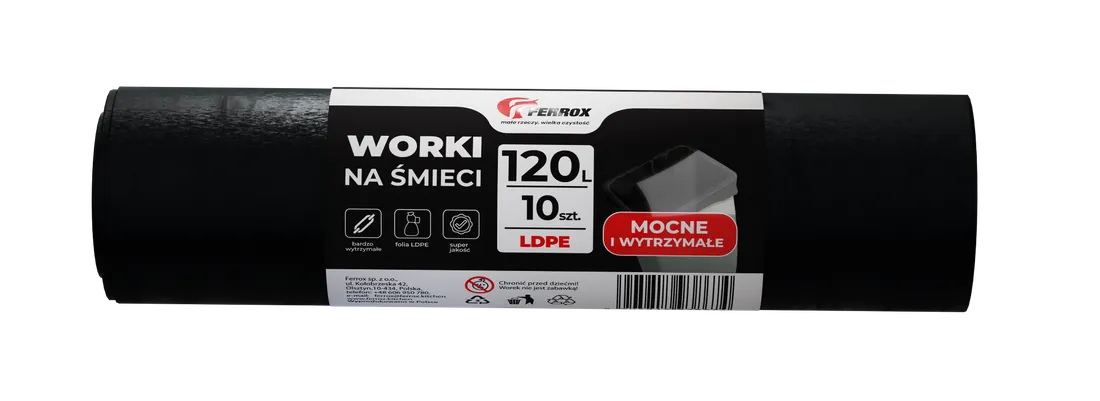Worki na śmieci Ferrox 120 litrów, 10 sztuk LDPE